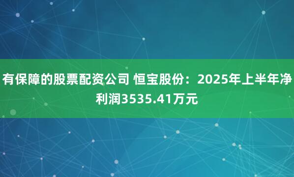 有保障的股票配资公司 恒宝股份：2025年上半年净利润3535.41万元
