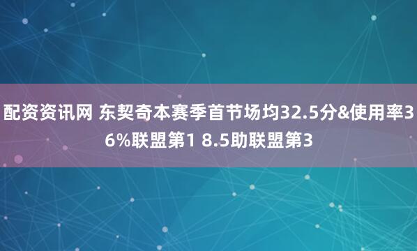 配资资讯网 东契奇本赛季首节场均32.5分&使用率36%联盟第1 8.5助联盟第3